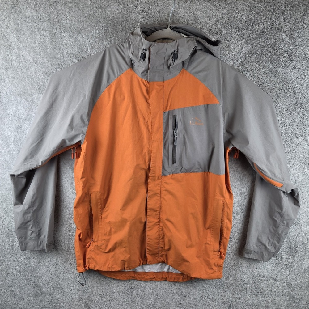 LL Bean Rain Jacket Trail Model Gray Orange Waterproof Hooded Men's Medium